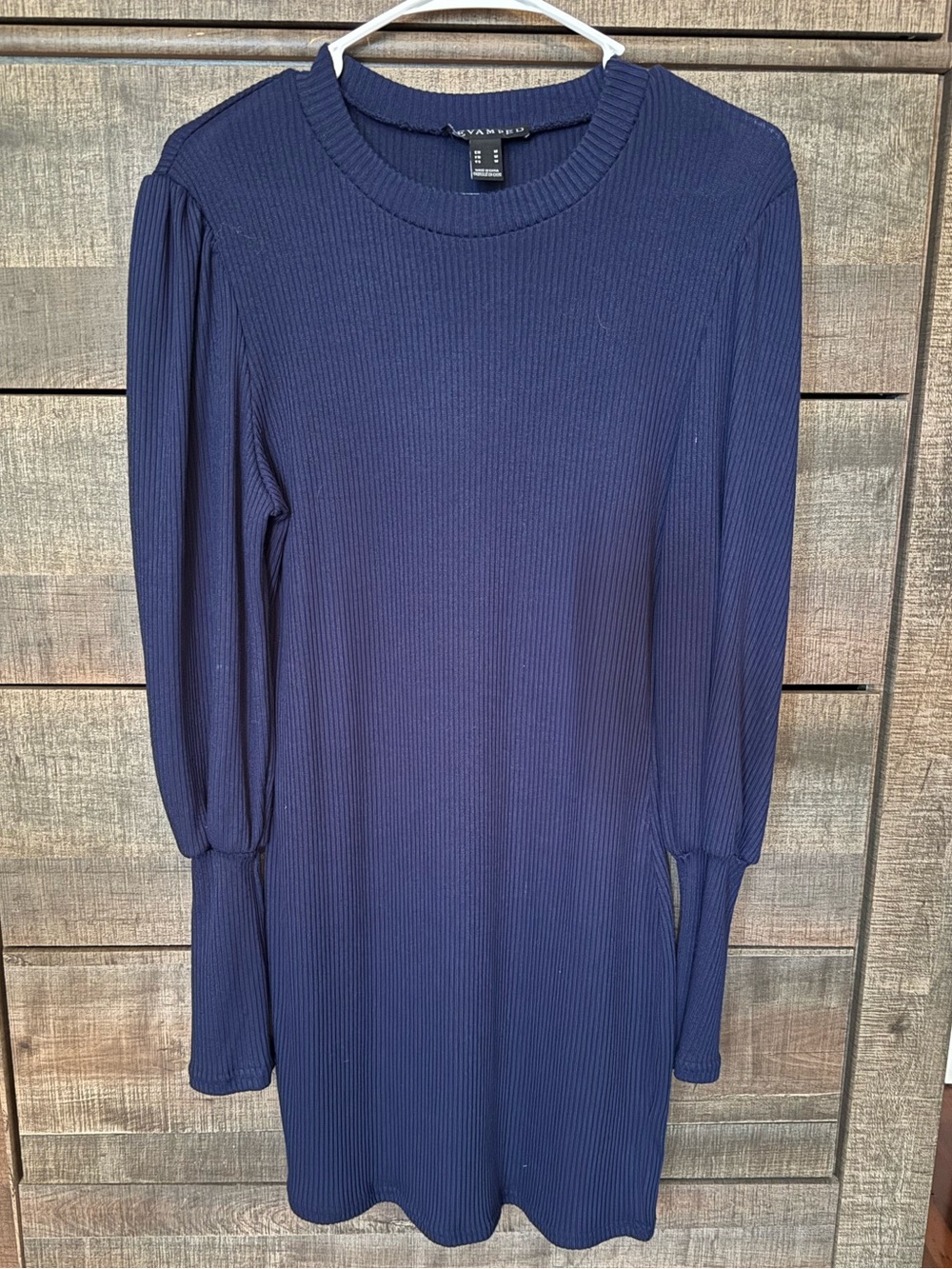Revamped balloon sleeves sweater dress, sz Medium, navy sweater dress